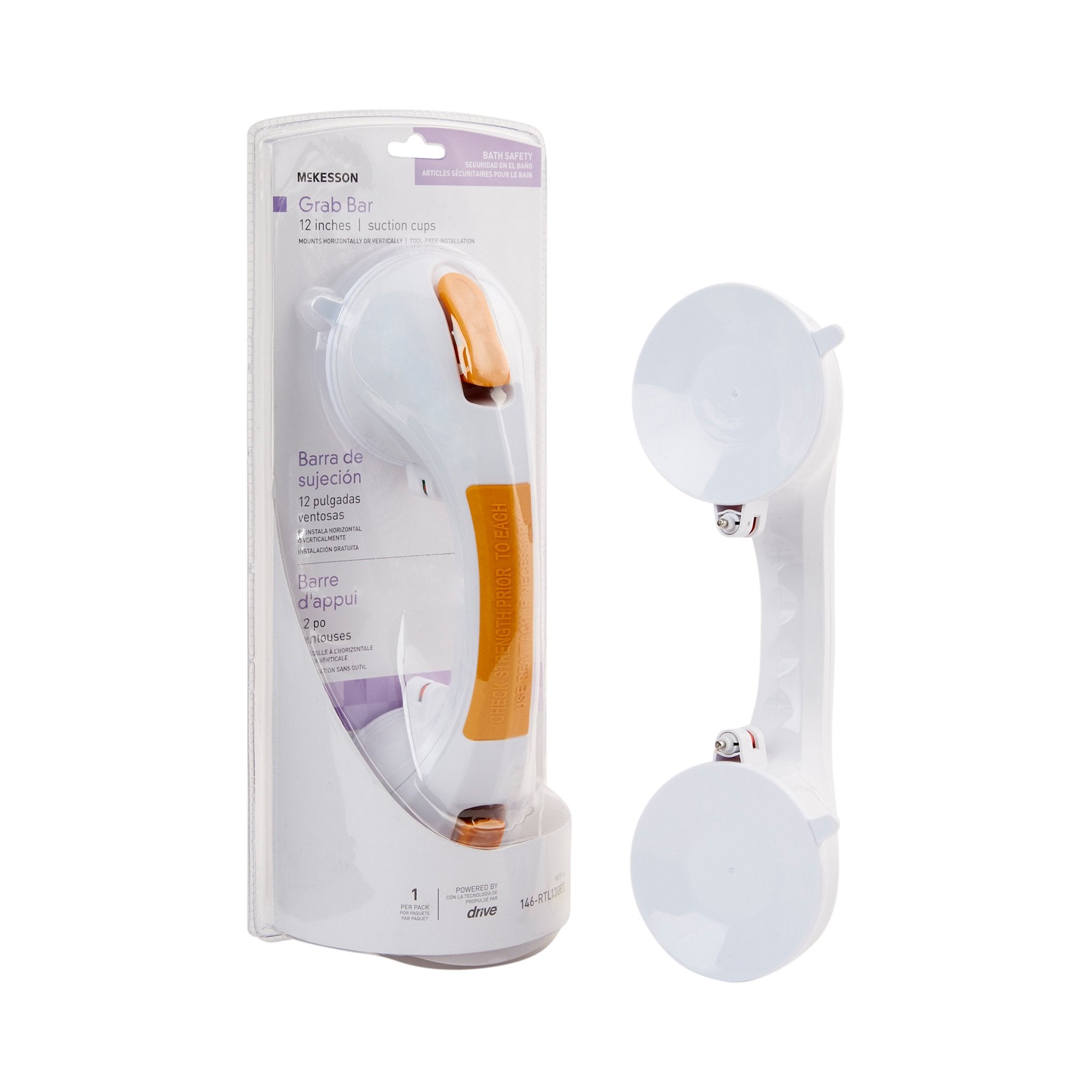 McKesson White / Yellow Plastic Suction-Cup Grab Bar 146-RTL13082