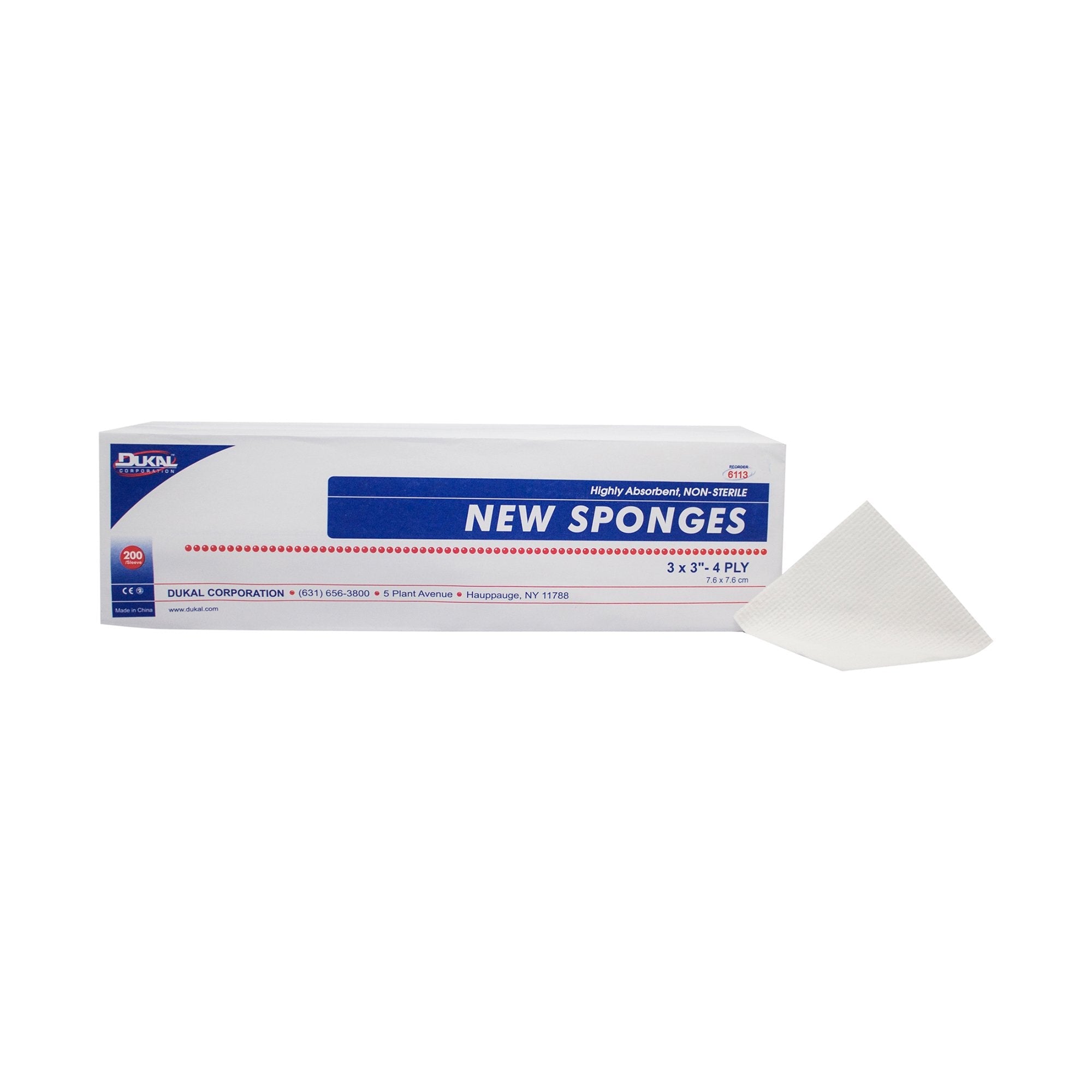 Dukal™ Nonwoven Sponge, 3 x 3 Inch, 4-Ply 6113