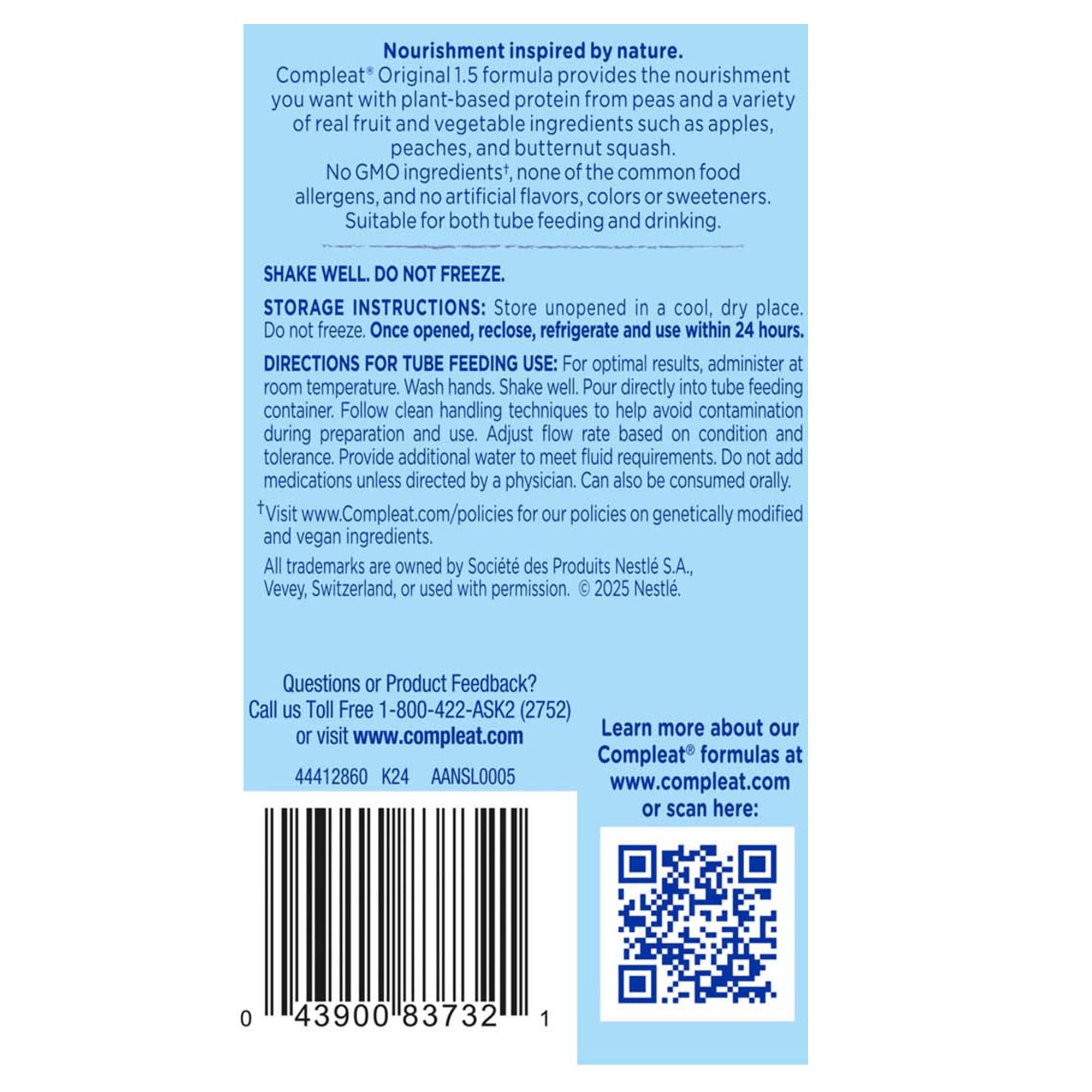 Compleat® 1.5 Original Plant-Based Tube Feeding Formula, Fruit Medley, 250 mL 00043900913933