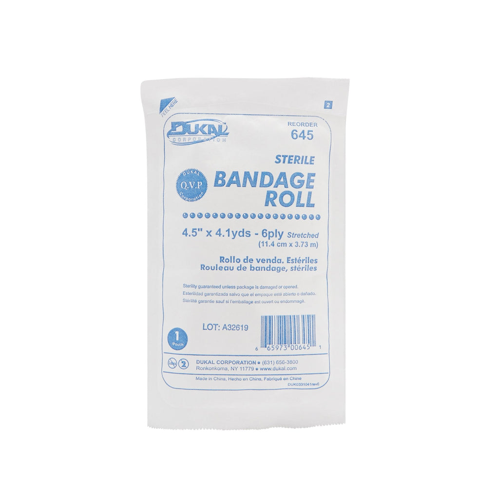 Dukal™ Sterile Fluff Bandage Roll, 4-1/2 Inch x 4-1/10 Yard, 6-Ply 645