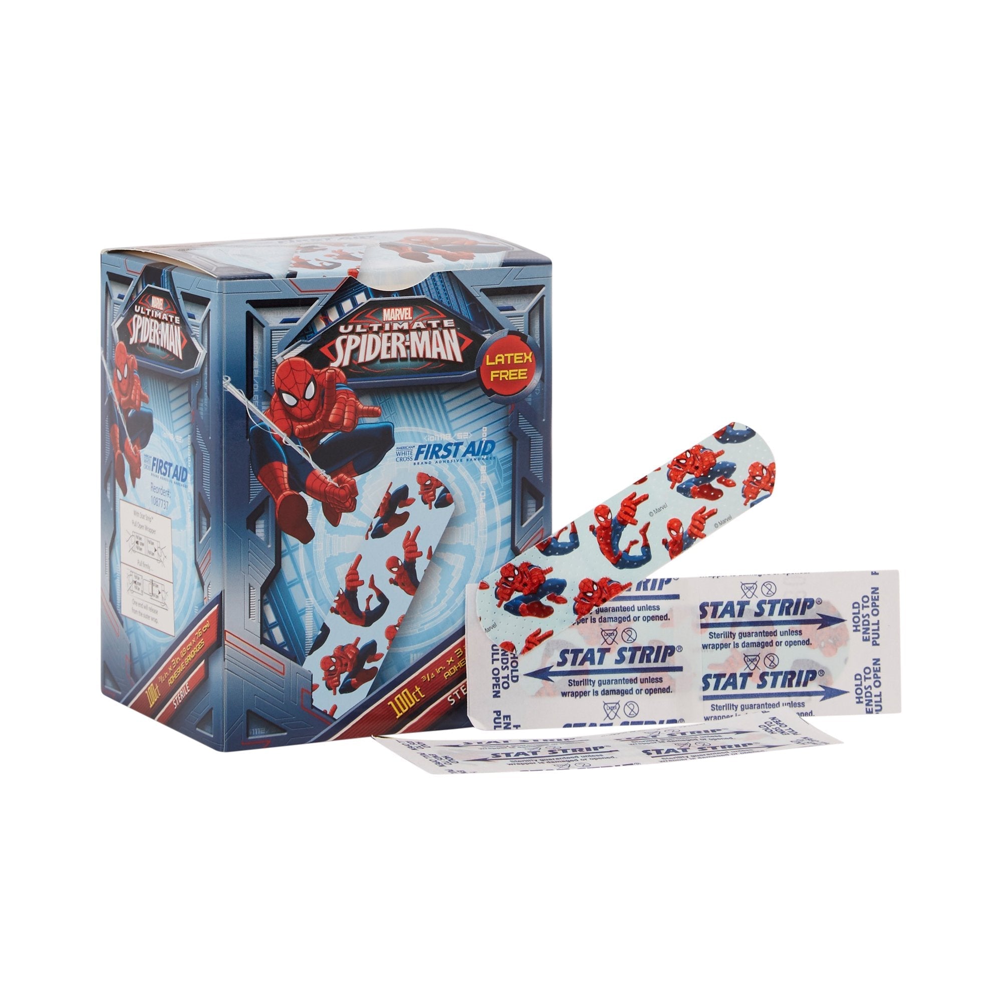 American White Cross Stat Strip Adhesive Strip, 3/4 x 3 Inch, Spider-Man Design 1087737