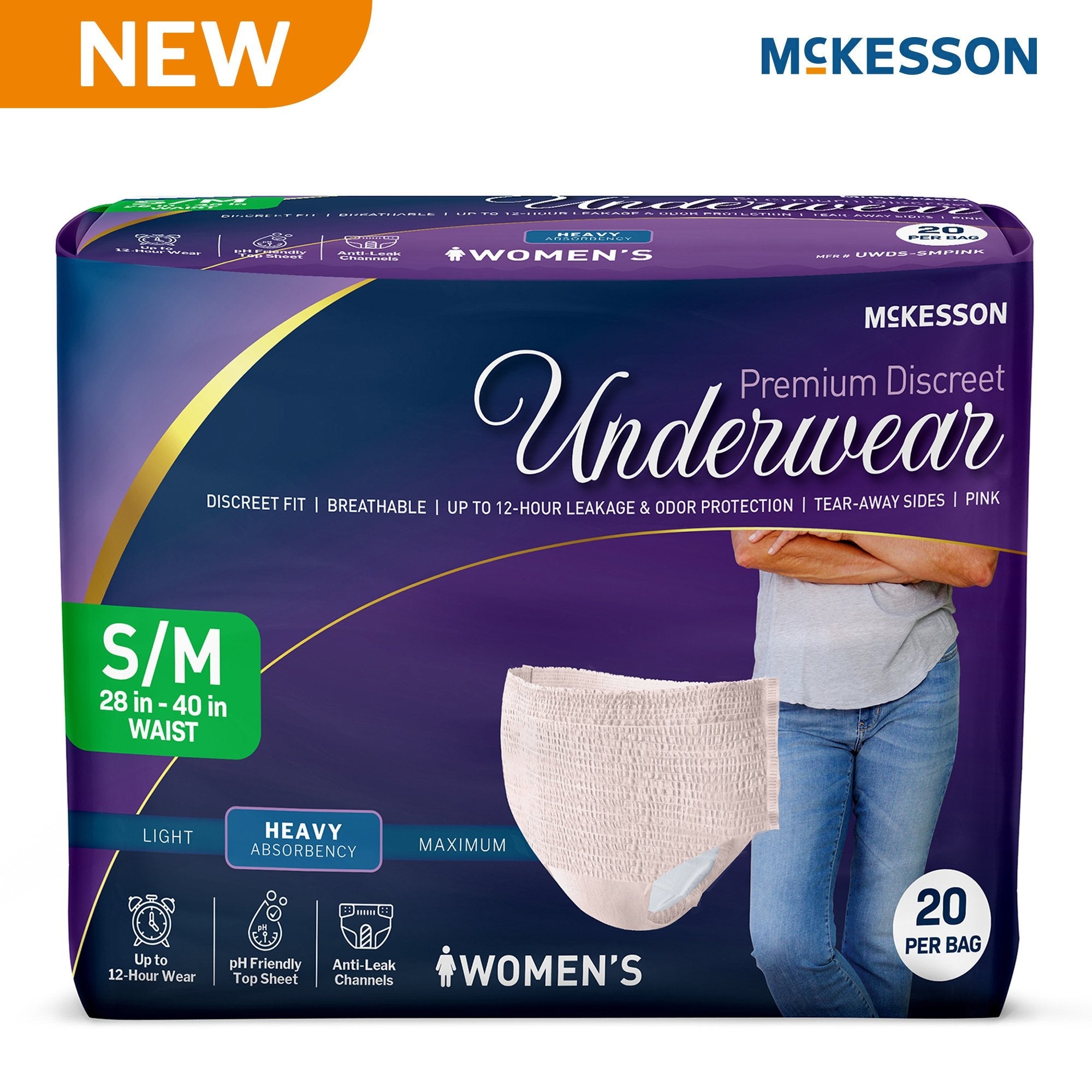 McKesson Premium Discreet Underwear for Women, Heavy Absorbency, Small/Medium UWDS-SMPINK