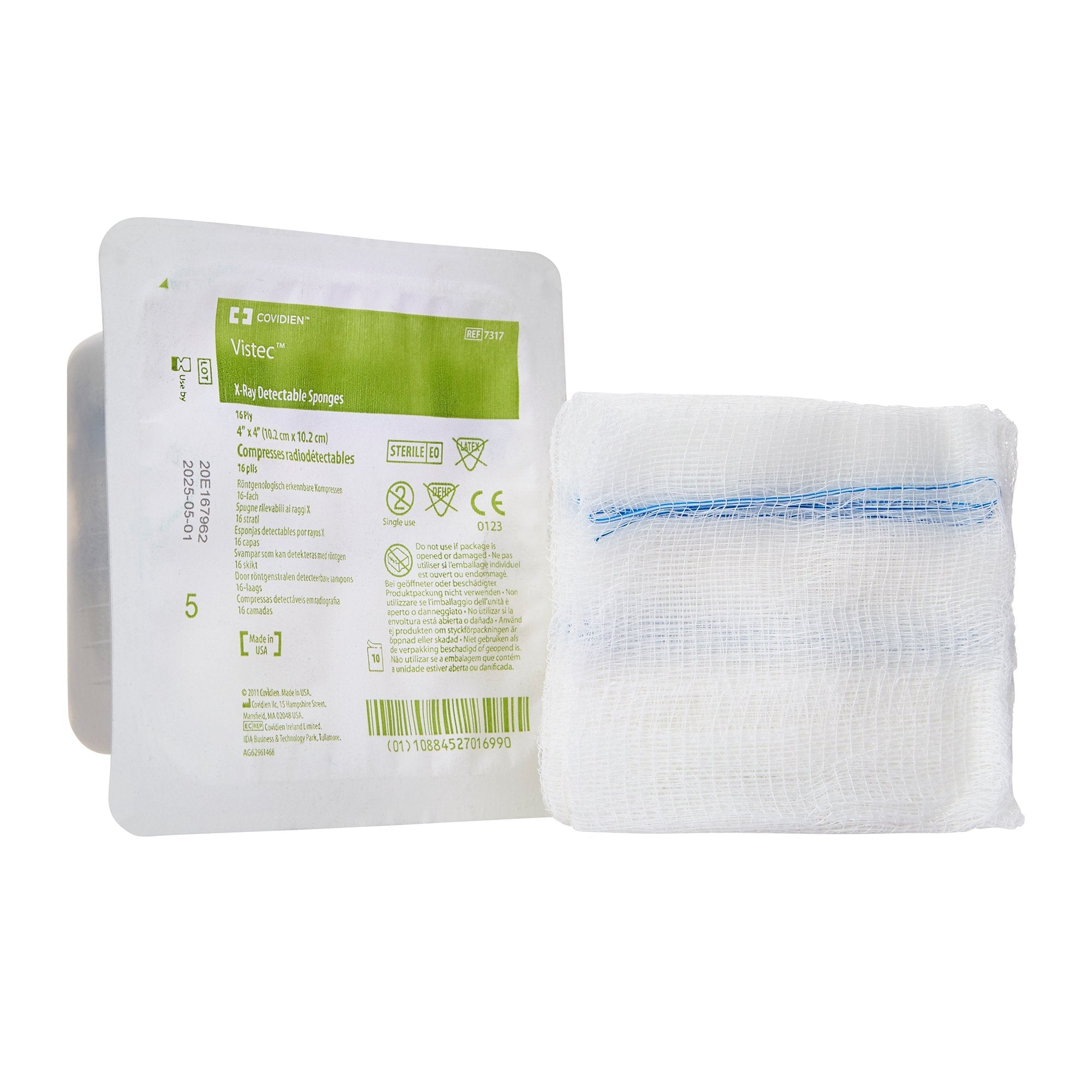 Visitec™ Sterile USP Type VII X-Ray Detectable Gauze Sponge, 4 x 4 Inch, 16-Ply 7317--