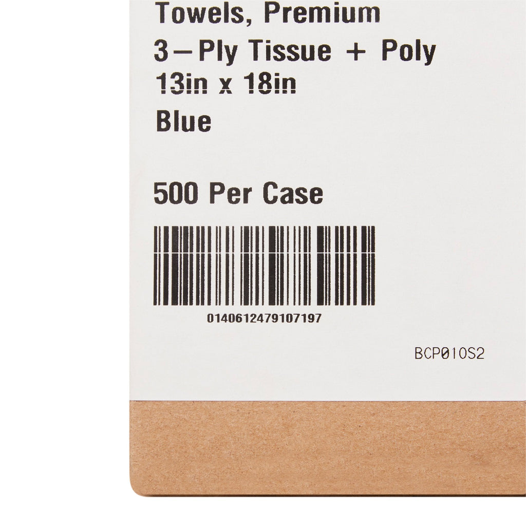 McKesson Premium Nonsterile Blue Procedure Towel, 13 x 18 Inch 18-887