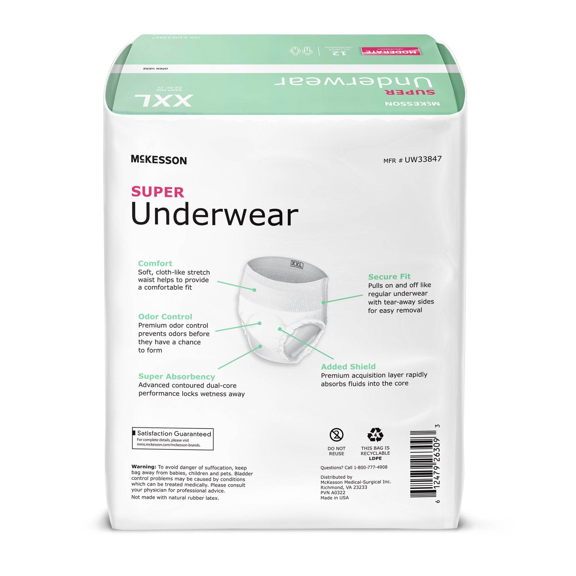 McKesson Super Moderate Absorbency Incontinence Underwear, 2X-Large UW33847