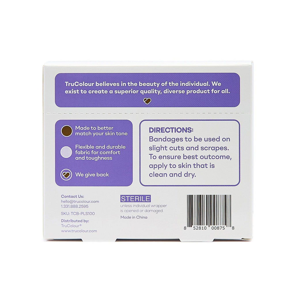 Tru-Colour Skin Tone Shade Fabric Bandage Adhesive Strip, Dark Brown, 1 x 3 Inch TCB-PLS100