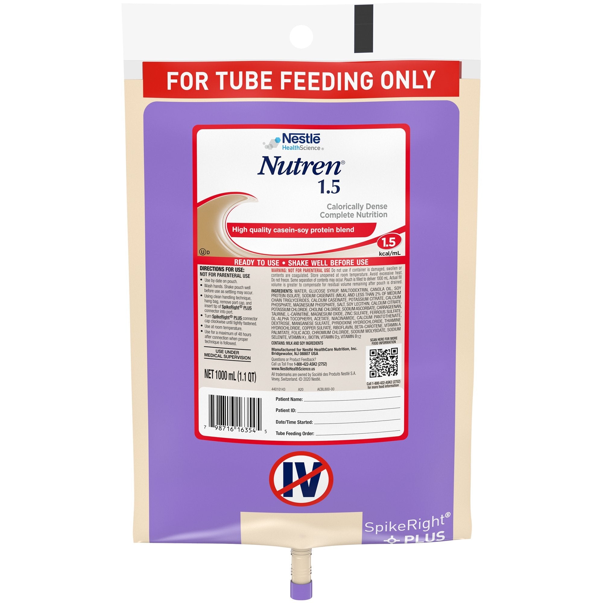 Nutren® 1.5 Ready to Hang Prefilled Container, 1000 mL Bag 10798716263549