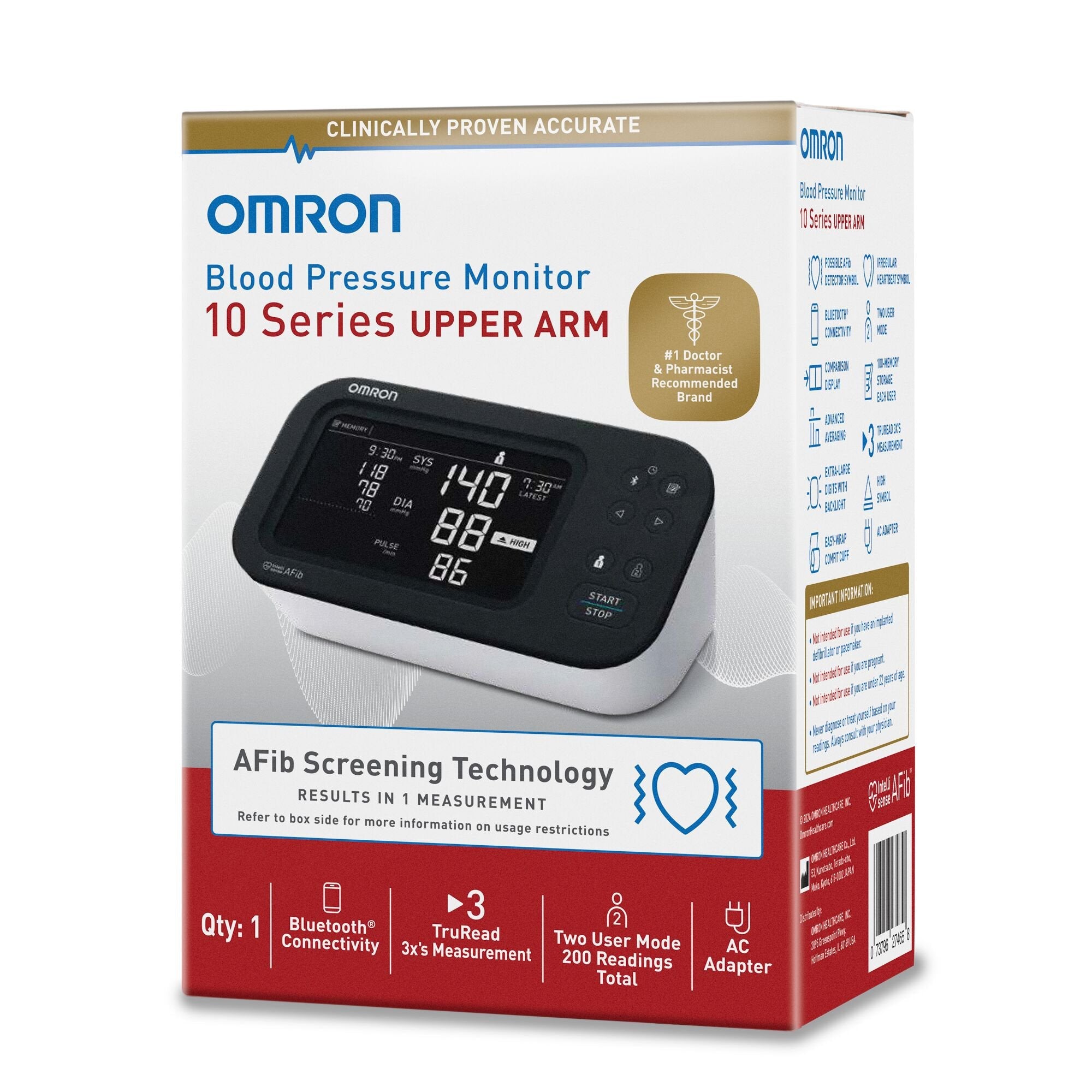 Digital Blood Pressure Monitor Omron 10 Series® Adult Cuff Nylon Cuff 9 to 17 Inch Desk Model BP7465