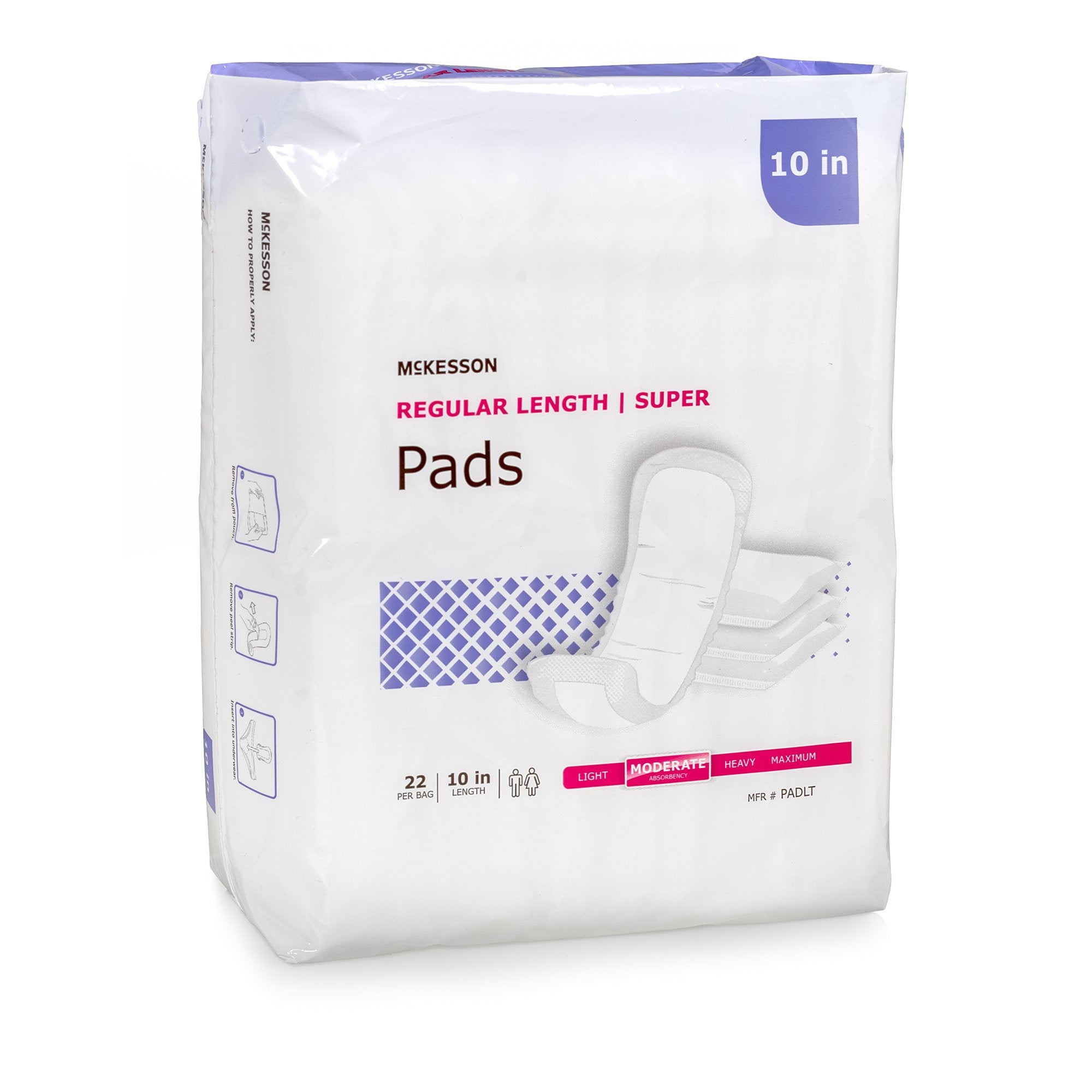 McKesson Super Moderate Absorbency Bladder Control Pad, 10-Inch Length PADLT
