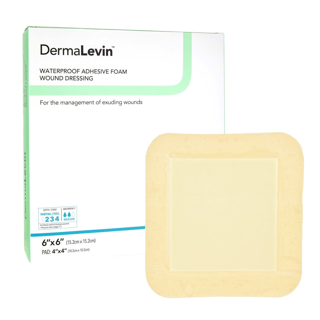 DermaLevin® Adhesive with Border Foam Dressing, 6 x 6 Inch 00285E