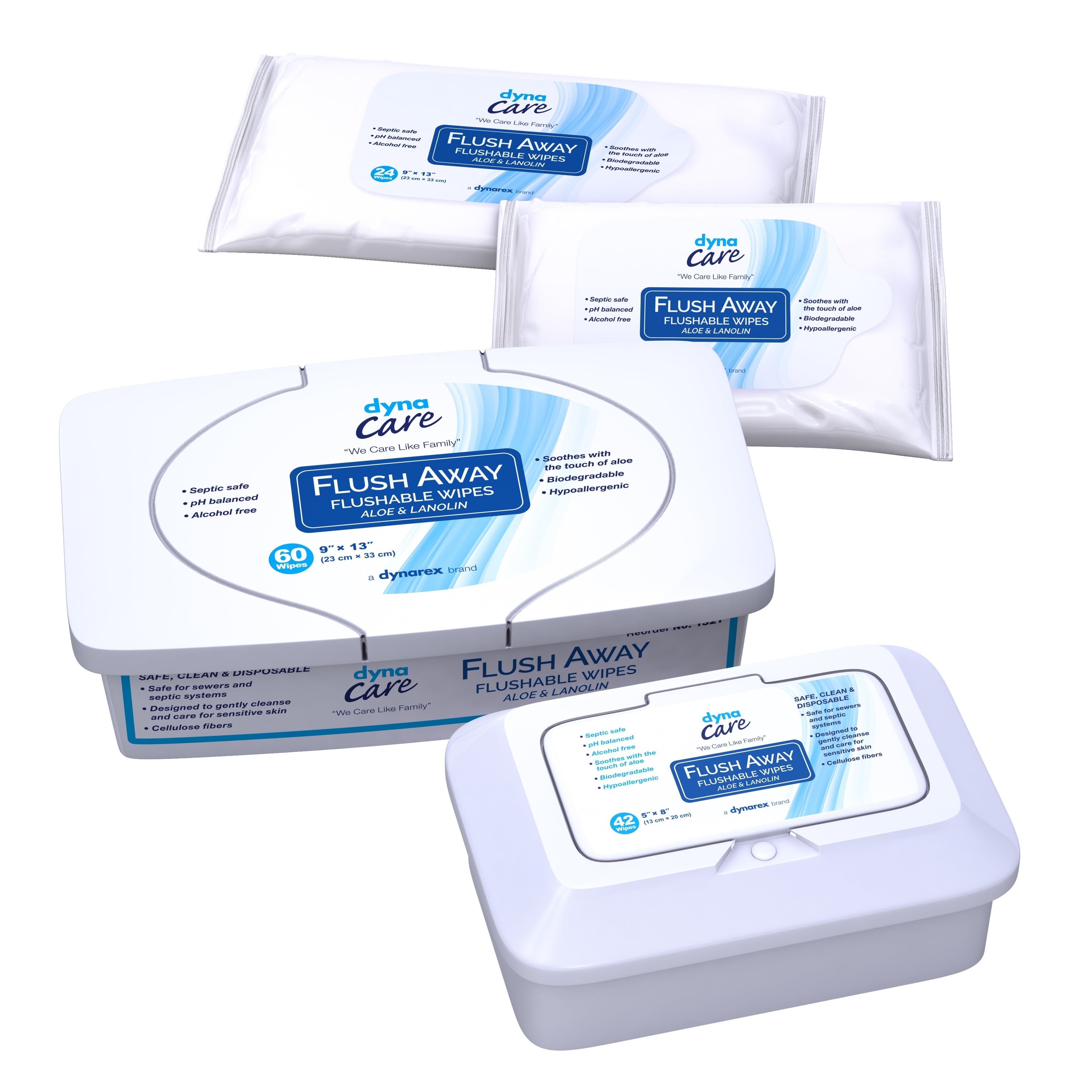 Dynarex Flush Away Personal Wipes, Adult, Tub, Aloe/Lanolin Scented 1321
