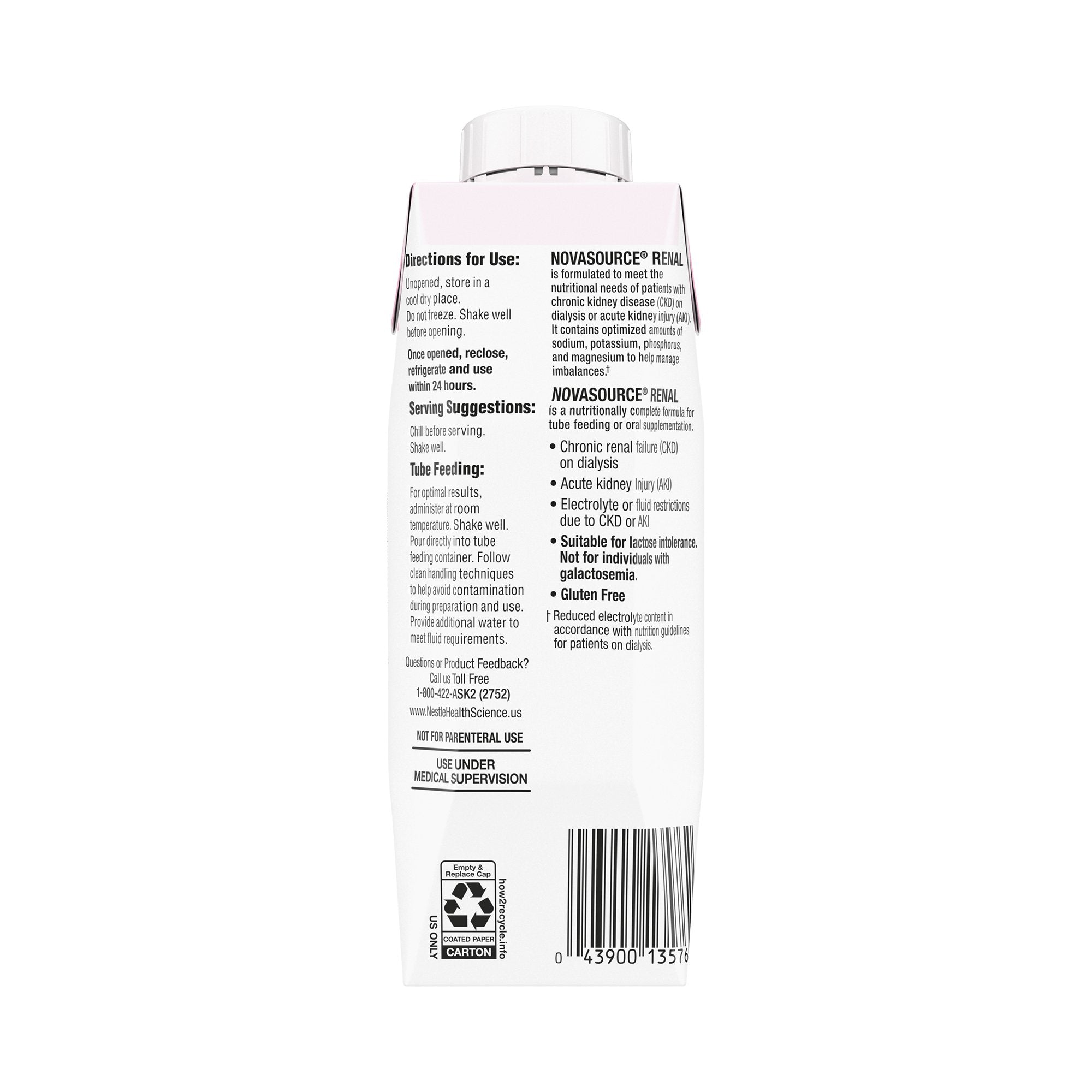 Novasource® Renal Strawberry Formula for Patients on Dialysis, 8-ounce carton 00043900369228
