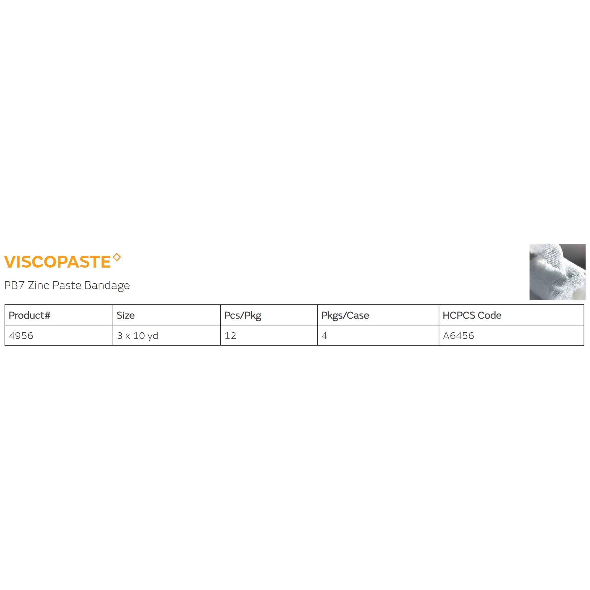Viscopaste® PB7 Zinc Impregnated Dressing, 3 Inch x 10 Yard 4956