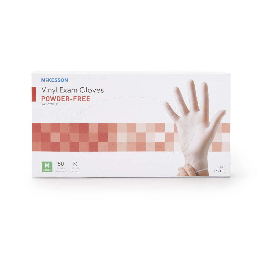 McKesson Confiderm® Vinyl Exam Glove, Medium, Clear 14-166