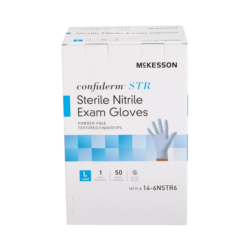 McKesson Confiderm® STR Nitrile Exam Glove, Large, Blue 14-6NSTR6