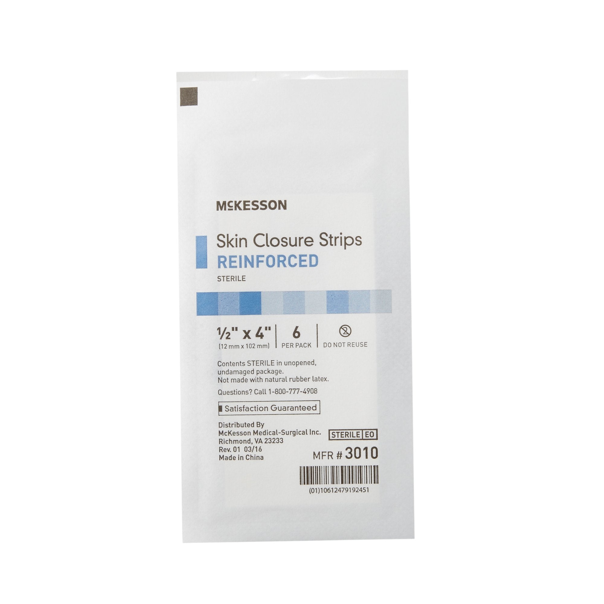 McKesson Skin Closure Reinforced Strip, ½ X 4 Inch 3010