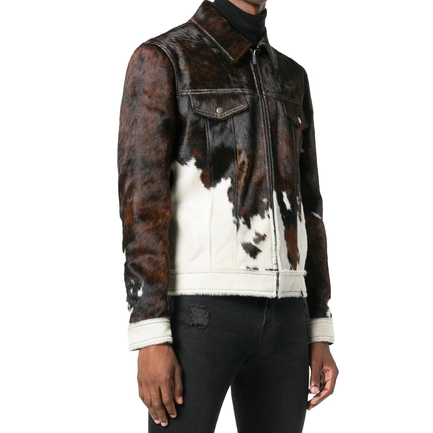 Elegant Women's Cowhide Leather Bifold Jacket, Handcrafted for Daily Use
