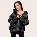 Women's Bomber Oversized Leather Jacket, Women 1980's Style Jacket, Ladies Black Bomber Jacket, Soft Leather, Gift For Her, Real Leather