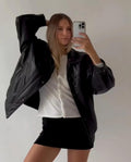 90's Style Women Oversized Bomber Leather Jacket, Ladies Black Leather Jacket, Women's Bomber Jacket, Gift for Her, Christmas Jacket Gift