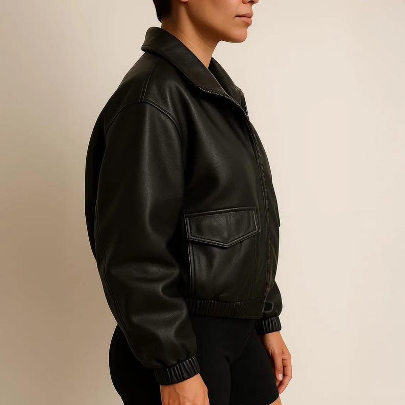 1980s Women Black Oversized Leather Jacket, Ladies Old Retro Vintage Leather Jacket, Women's Streetwear Genuine Leather Jacket, Gift For Him